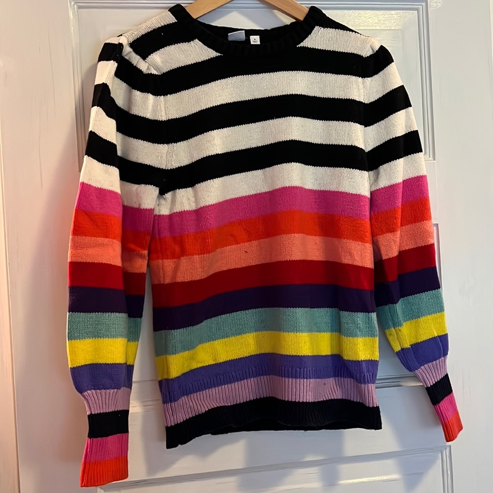 Puff shoulder stripped sweater